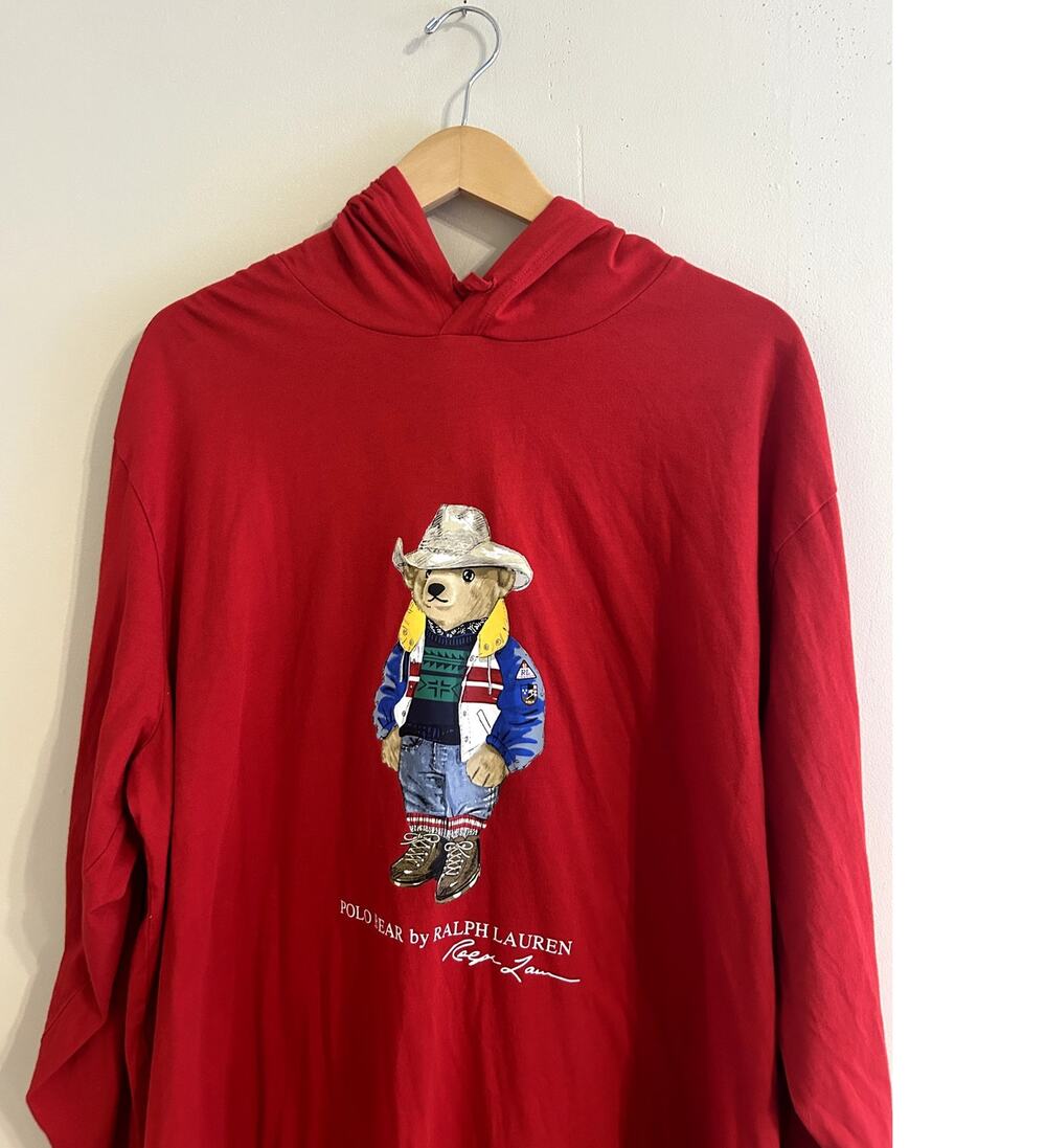 Polo Ralph Lauren Cowboy Polo Bear Jersey Hoodie Red Hooded T-Shirt Men's 2XB